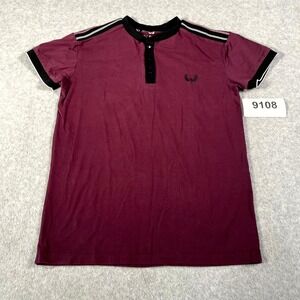 Nick Danger Henley Shirt Mens Small Burgundy Black Cotton Stretch Short Sleeve